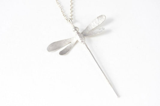 Large silver dragonfly necklace