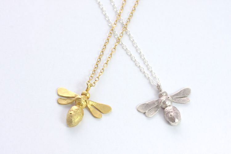 Silver honey bee necklace