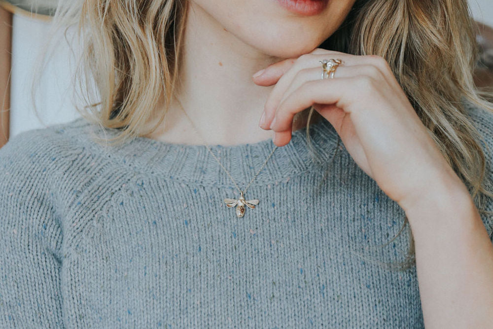 Silver honey bee necklace