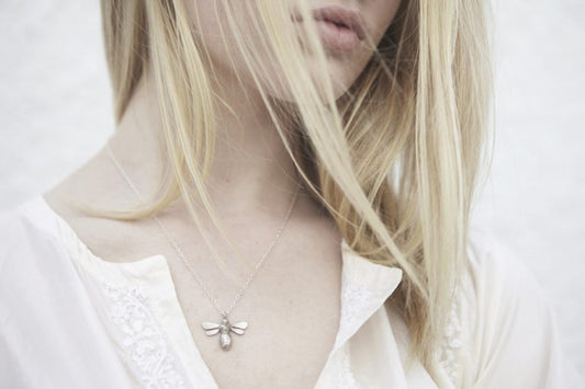 Silver honey bee necklace