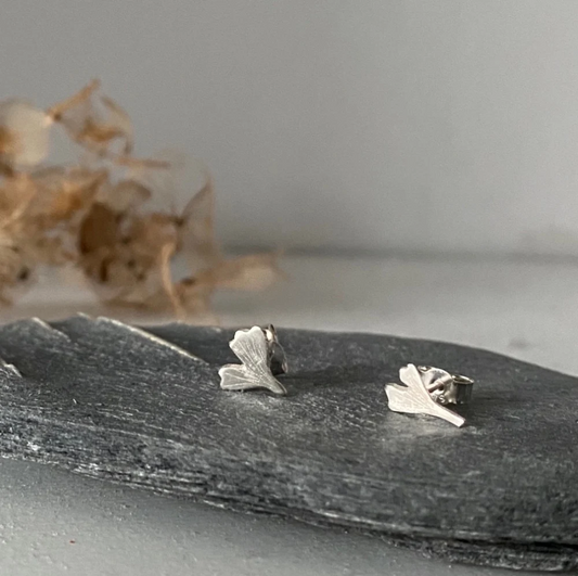 Silver ginkgo studs