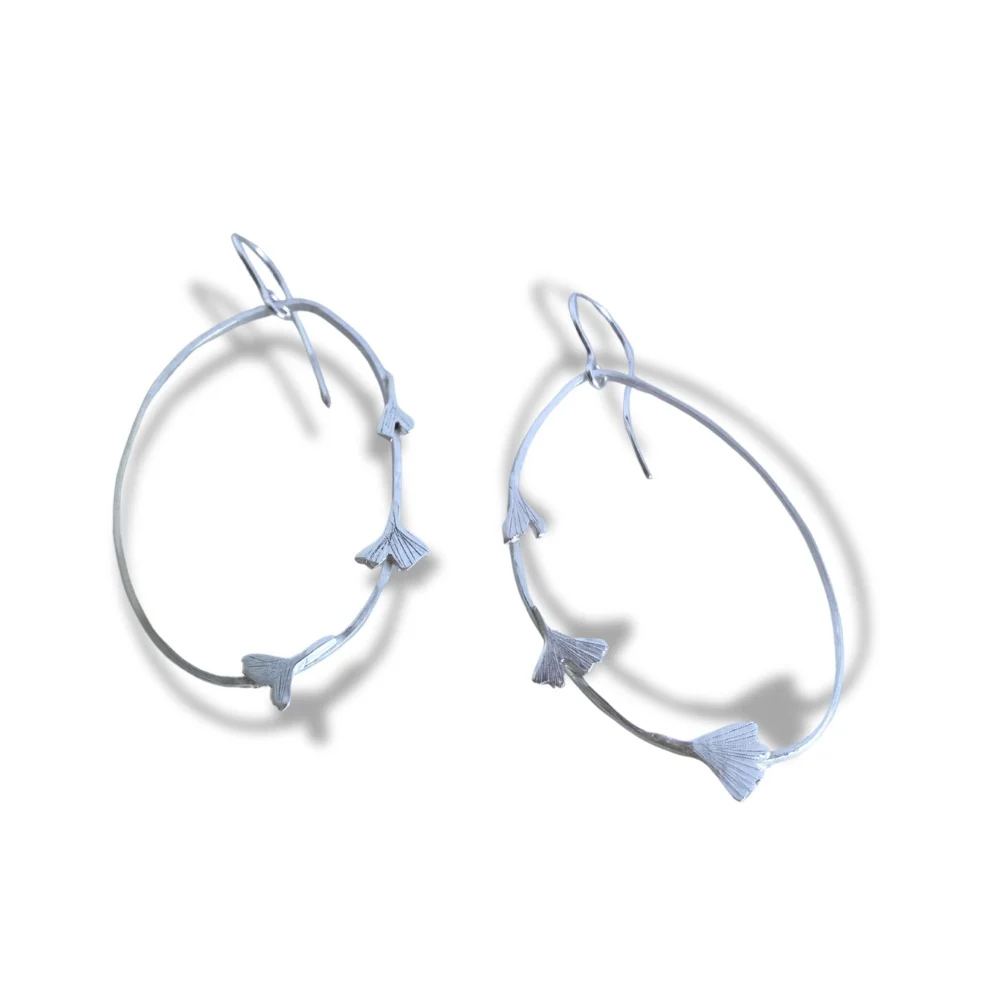 Silver ginkgo hoop hook earrings