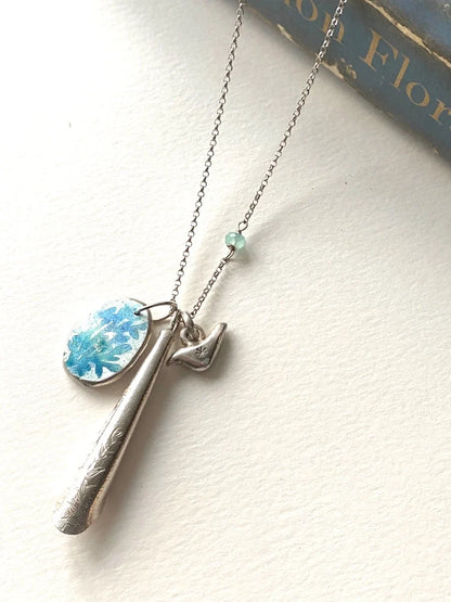 Long silver charms necklace