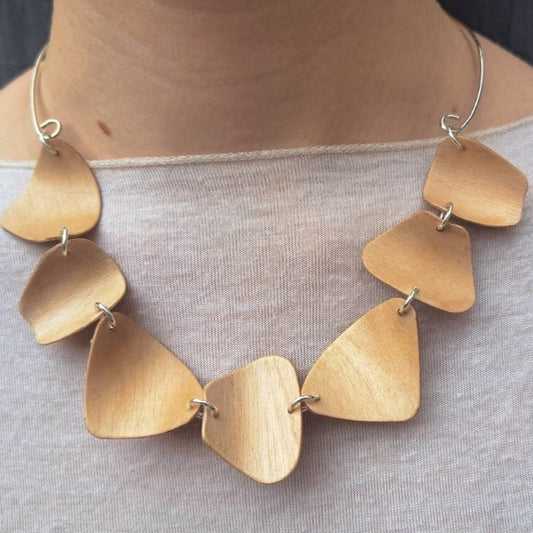 Birch plywood and unhallmarked silver wire chainlink necklace