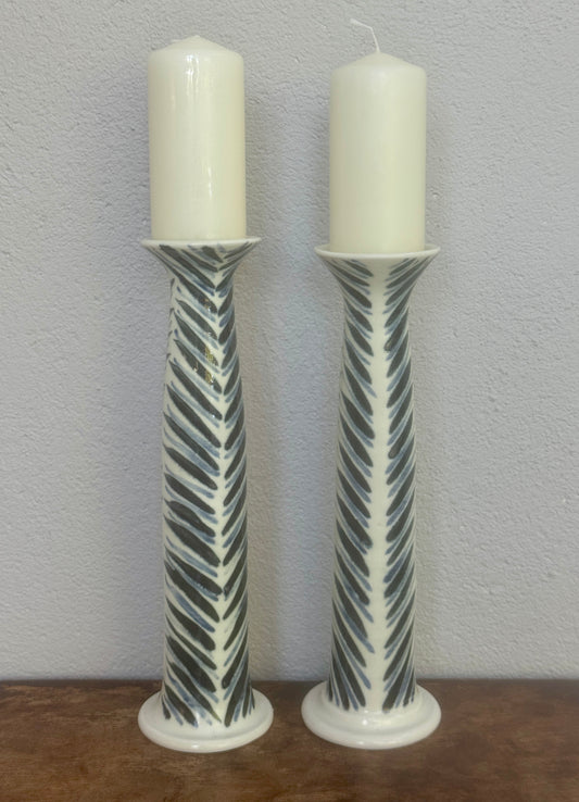 Tall Glossy Pair of Candlesticks