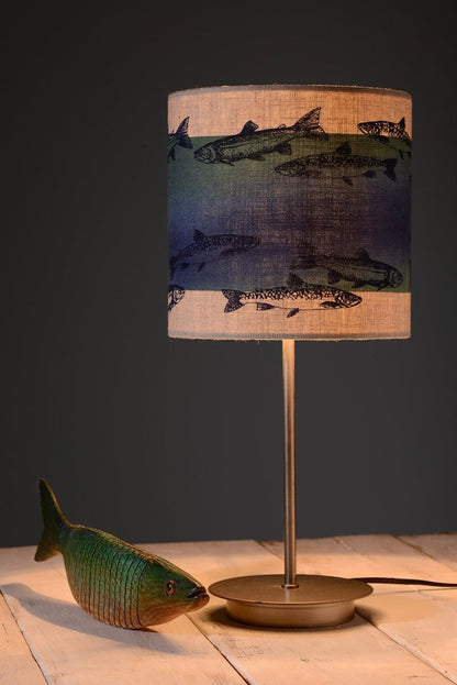 Handprinted linen fish lampshade
