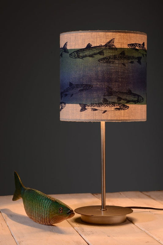Handprinted linen fish lampshade