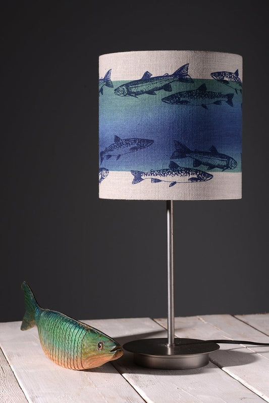Handprinted linen fish lampshade