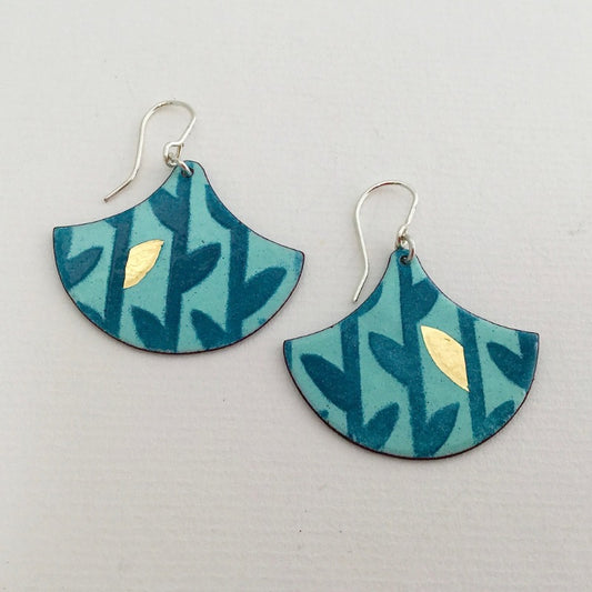 Enamel fan earrings - bamboo