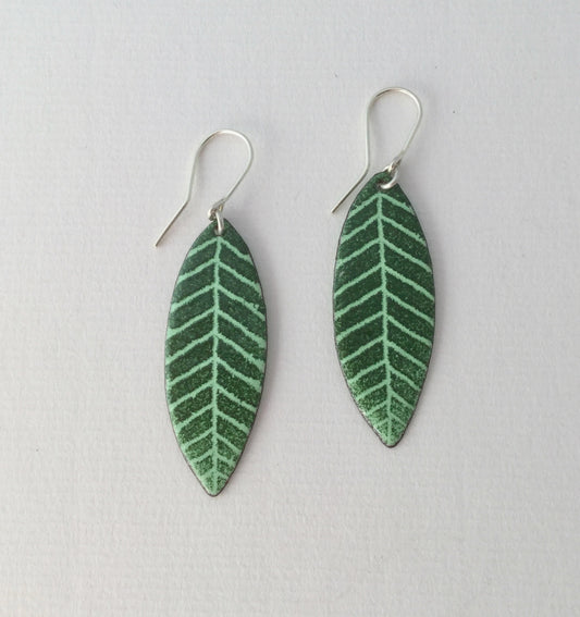 Enamel leaf earrings - long