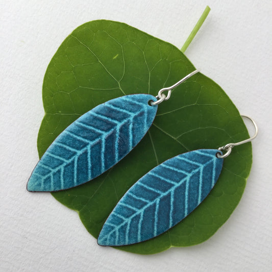 Enamel leaf earrings - long
