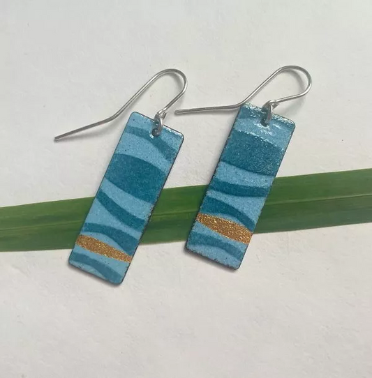 Enamel rectangular earrings - blue