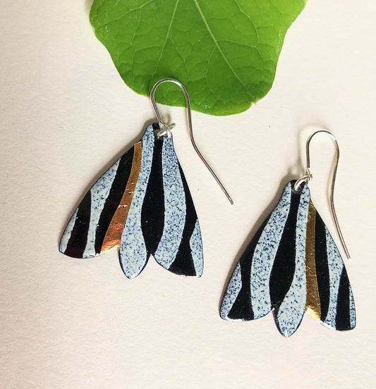 Enamel moth/fuchsia earrings - black & cream