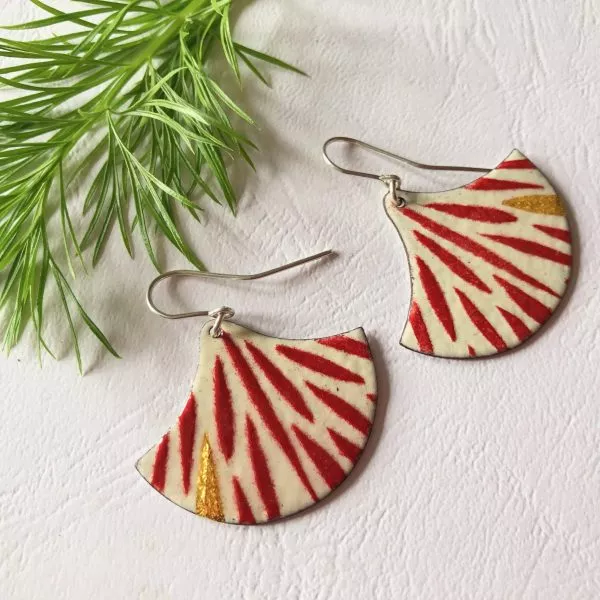 Enamel fan earrings - firework
