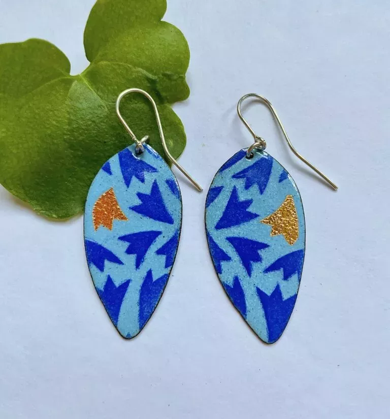 Enamel earrings - feather leaf