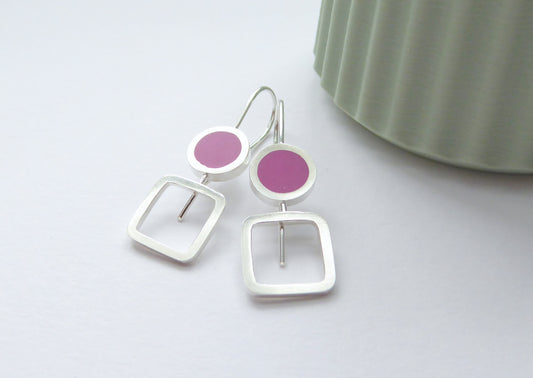 Pop Square Drop Earrings in Magenta