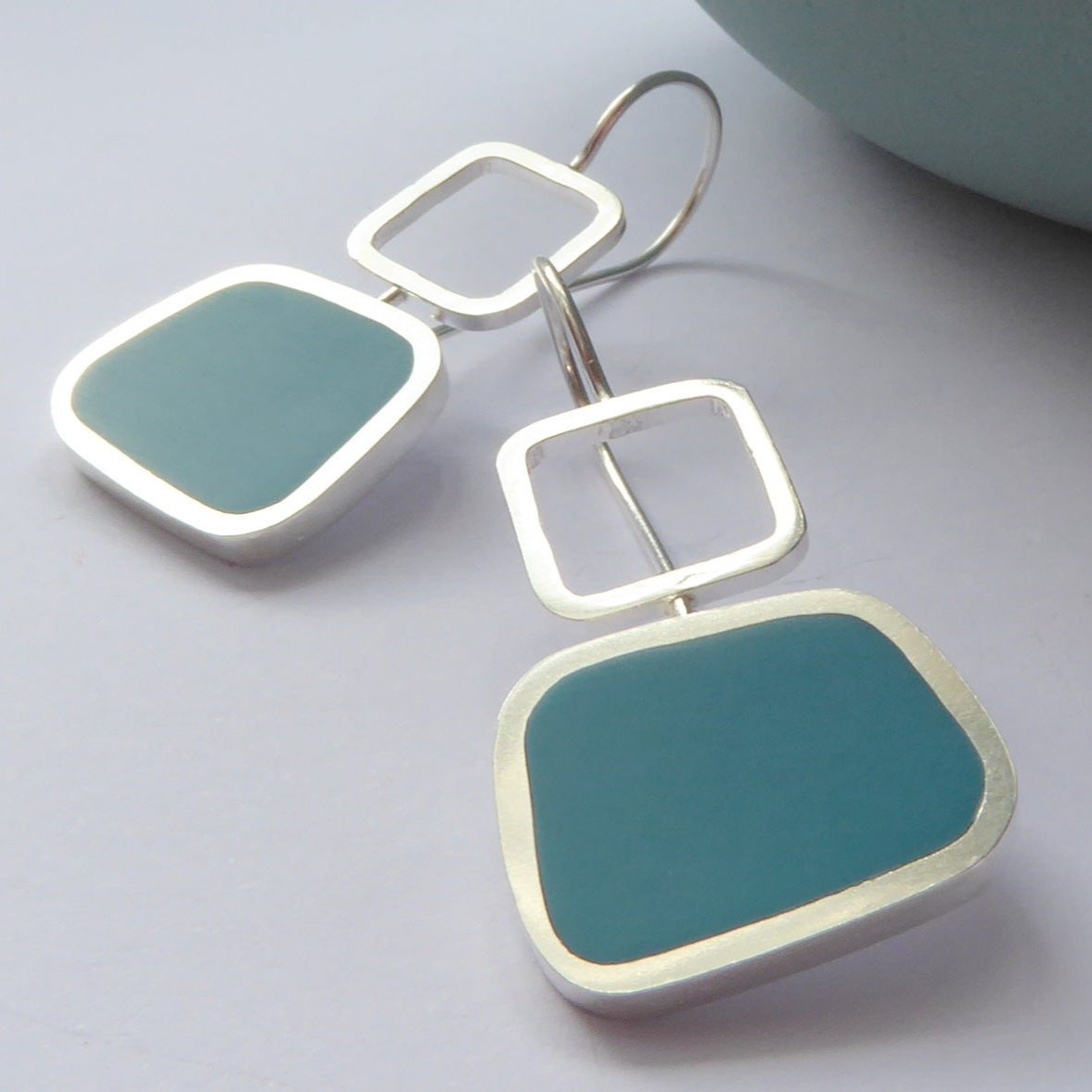 Colourblock Square Drop Earrings - Teal