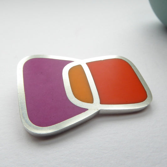 Magenta and Orange Colourblock Bow Brooch