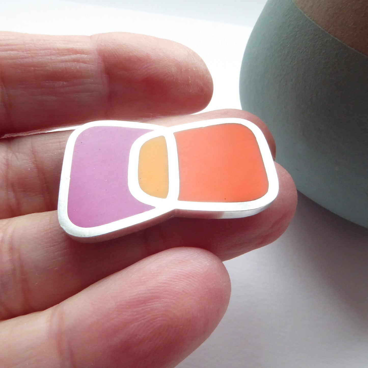 Magenta and Orange Colourblock Bow Brooch