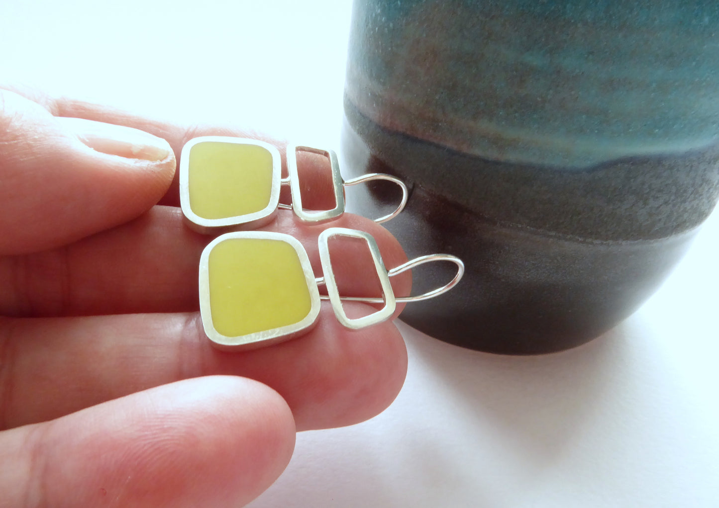 Wide Drop Earrings - Yellow