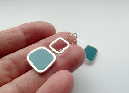 Colourblock Square Drop Earrings - Teal