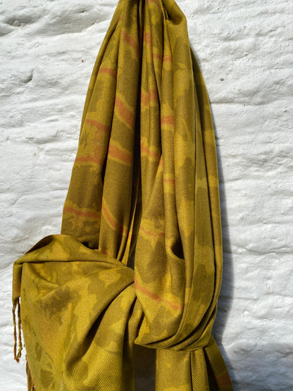 Fine Wool Rhubarb and  Shibori Indigo scarf