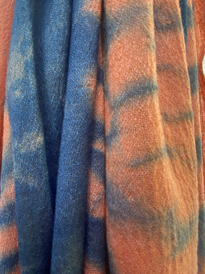 Fine wool Madder + Shibori Indigo scarf
