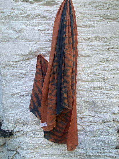 Fine wool Madder + Shibori Indigo scarf