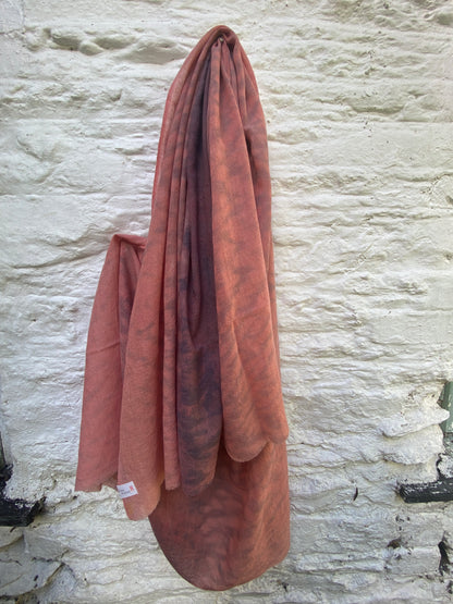 Fine Wool Cochineal  + Shibori Indigo scarf