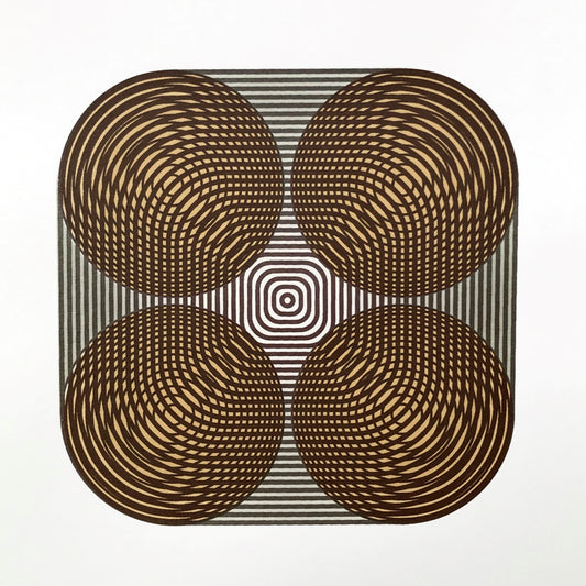 Geometric Screen Print - 4 Brown Circles over Green Rounded Square