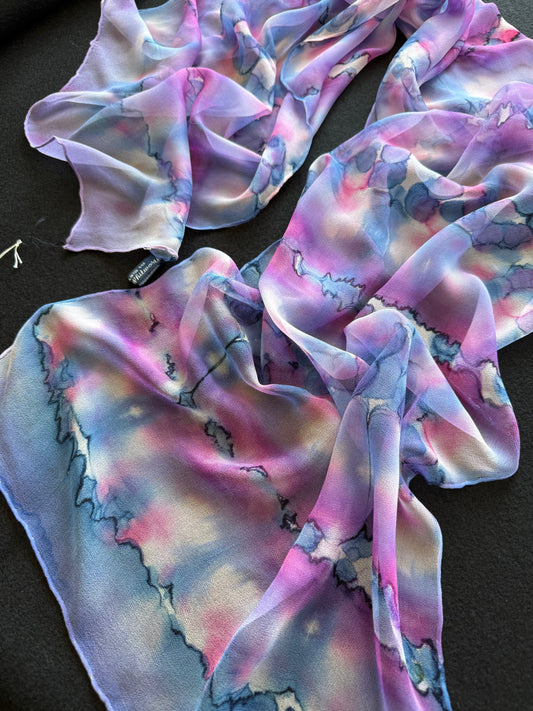 Silk Chiffon Scarf - Pink, Fuchsia & Purple