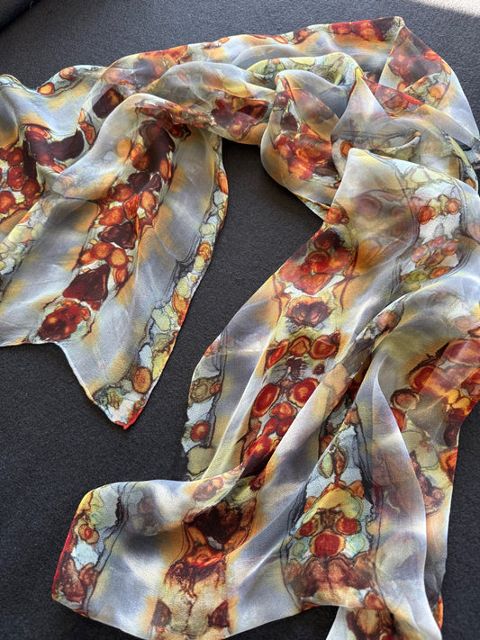 Silk Chiffon Scarf, Rust, Steel Grey & Black