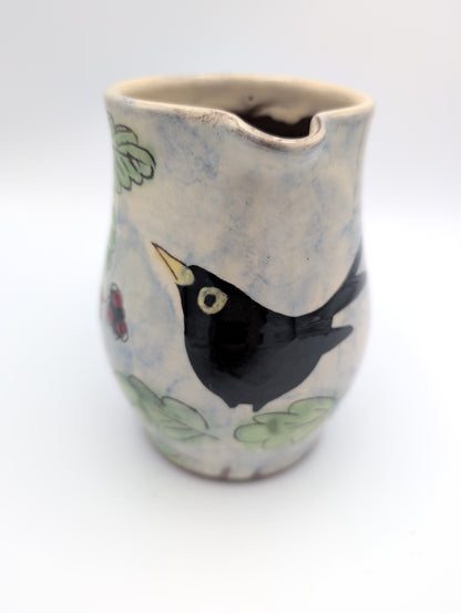 Hand thrown blackbird large jug