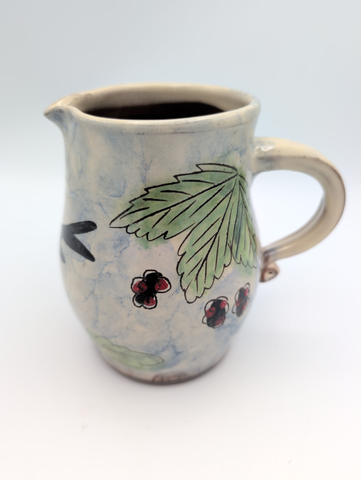 Hand thrown blackbird large jug