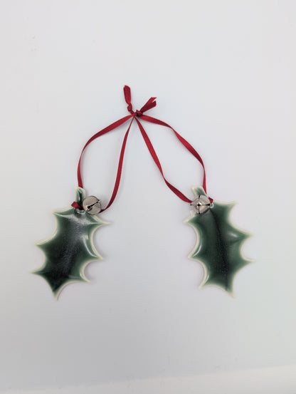 Porcelain Holly Leaf with Bell Decoration