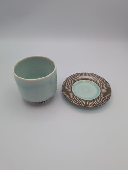 Seagreen Sgraffito Cup and Saucer