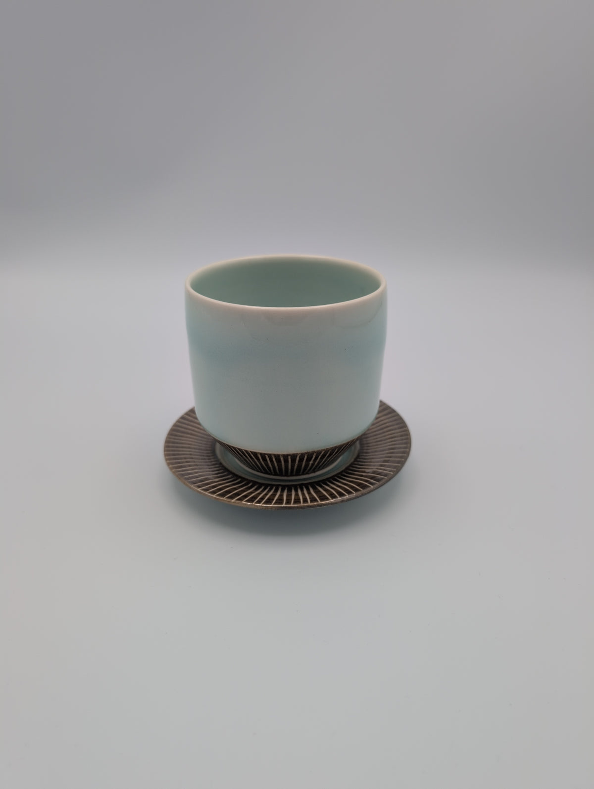 Seagreen Sgraffito Cup and Saucer