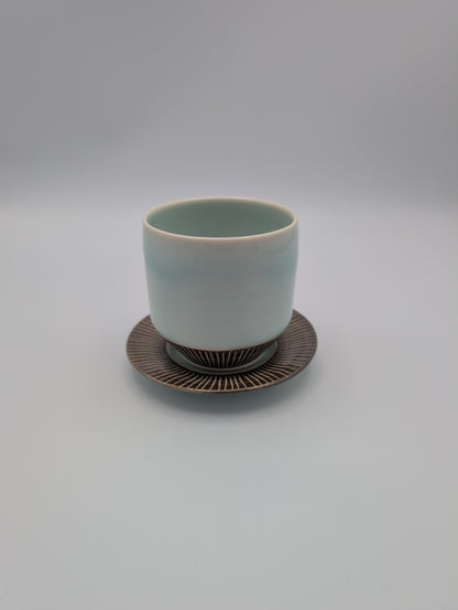 Seagreen Sgraffito Cup and Saucer