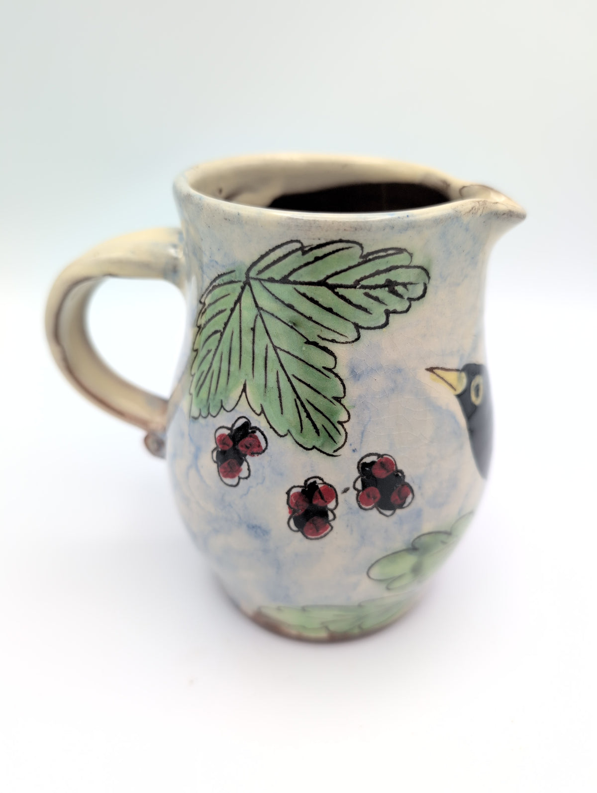 Hand thrown blackbird large jug