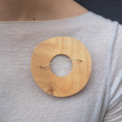 Donut Brooch.  Birch Plywood and unhallmarked silver wire.