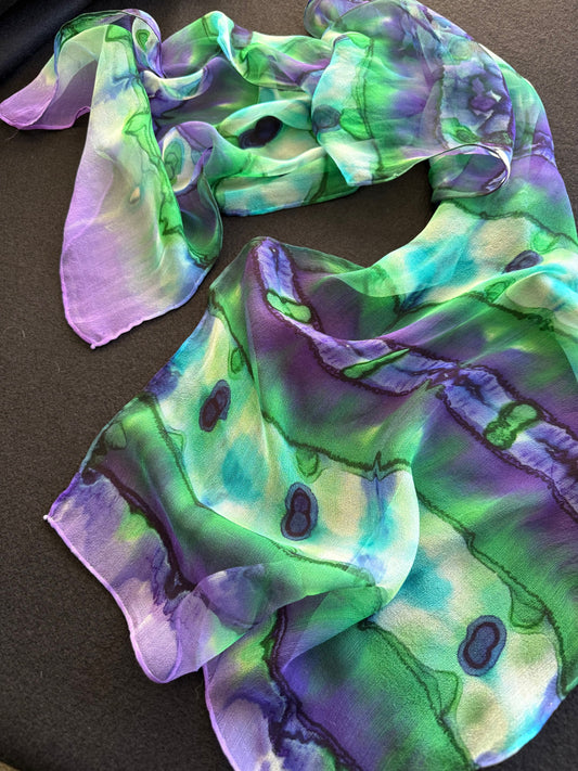 Silk Chiffon Scarf - Blues, Turquoise & Greens