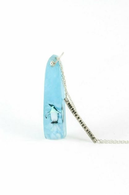 'I wish I had a penguin' blue resin necklace