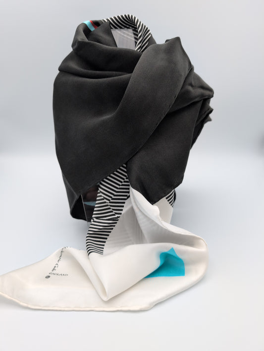 'Princess Noushi' black & white silk scarf