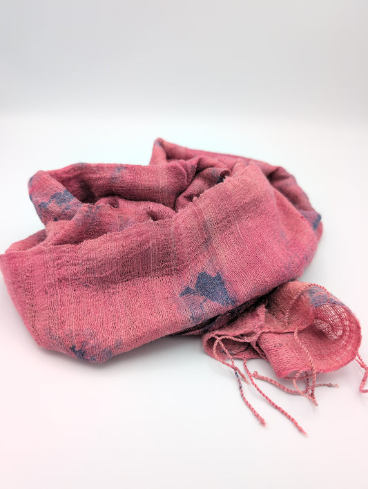 Handwoven Thai silk cochineal & indigo scarf