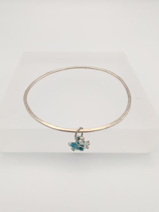Recycled silver bangle with enamel charm