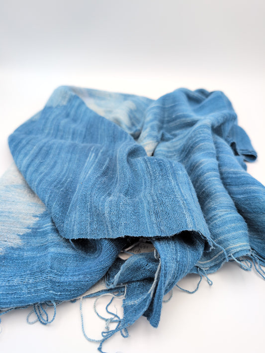 Large handwoven Thai silk indigo shibori scarf