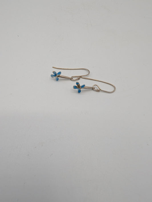 Small blue flower silver earrings