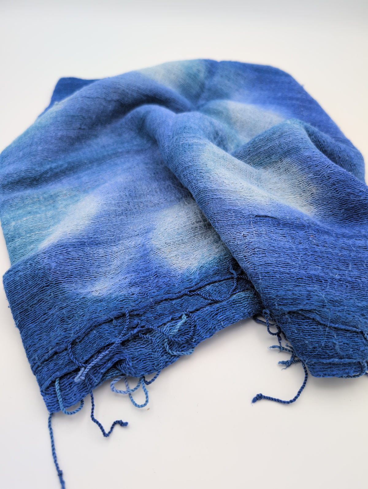 Large handwoven Thai silk indigo shibori scarf