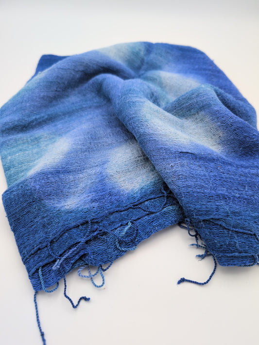 Large handwoven Thai silk indigo shibori scarf