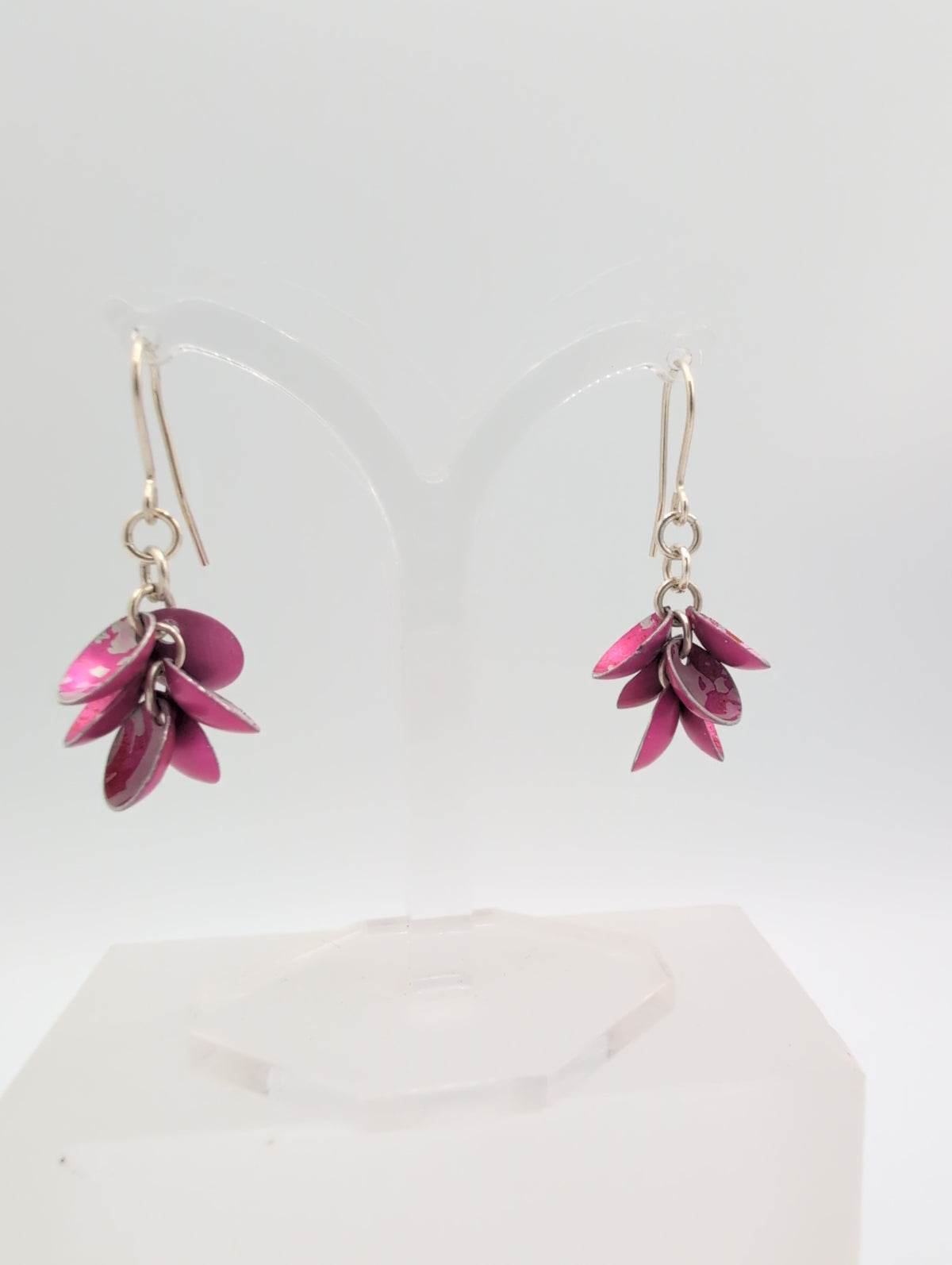Printed aluminium cluster drop earrings